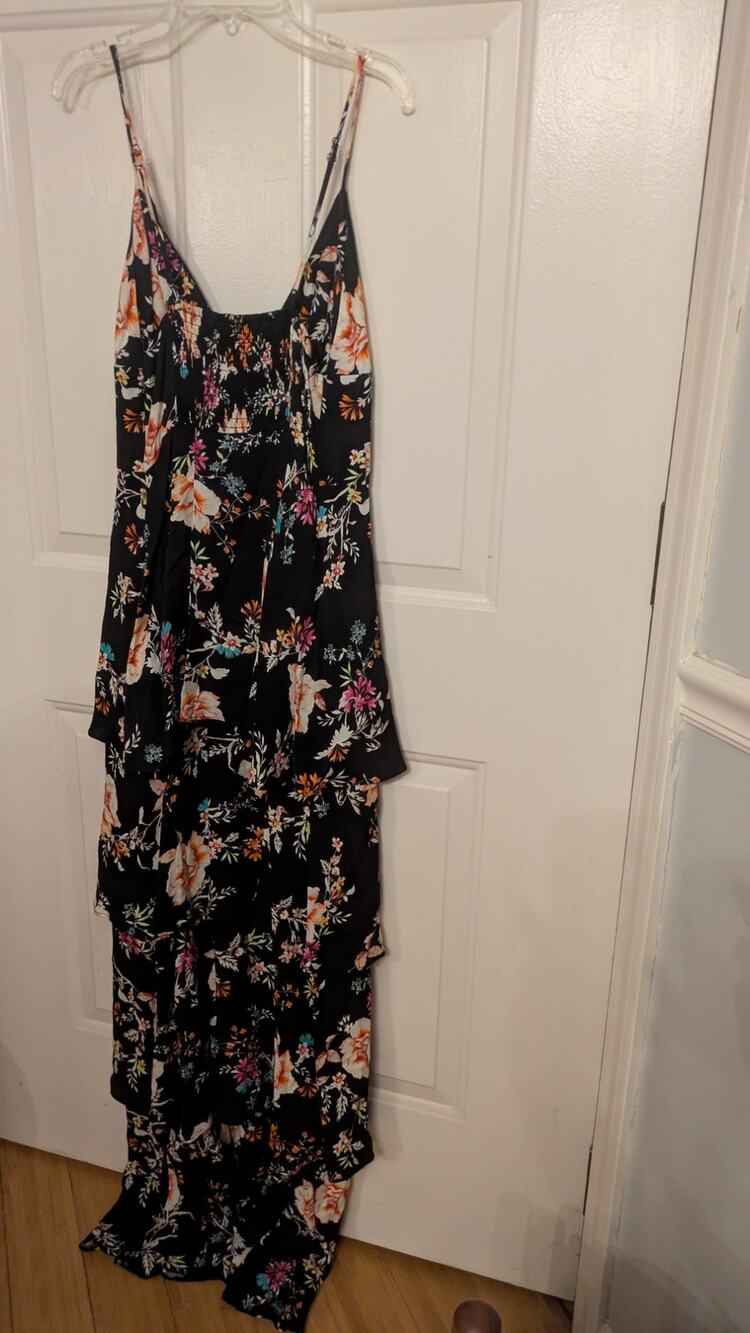 AFRM Womens Berlin Black Tiered Floral Maxi Dress, Medium, Boho, Cottage, Whimsy